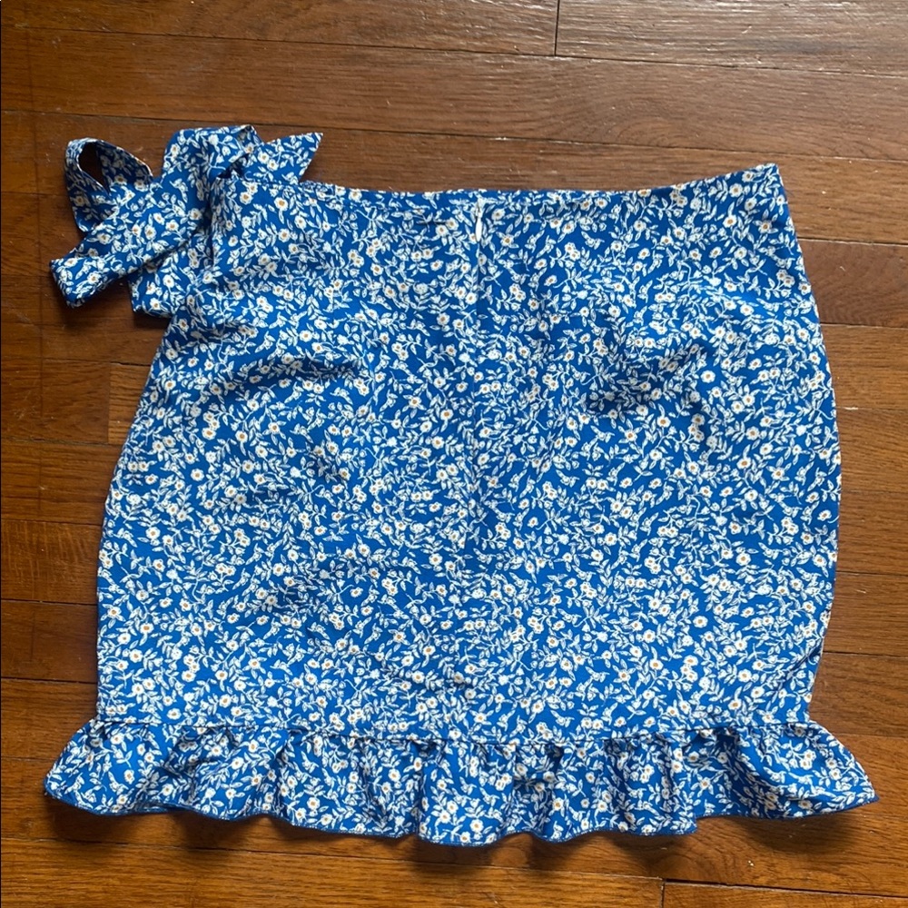 Blue Ruffled Mini Wrap Skirt - Picture 6 of 7